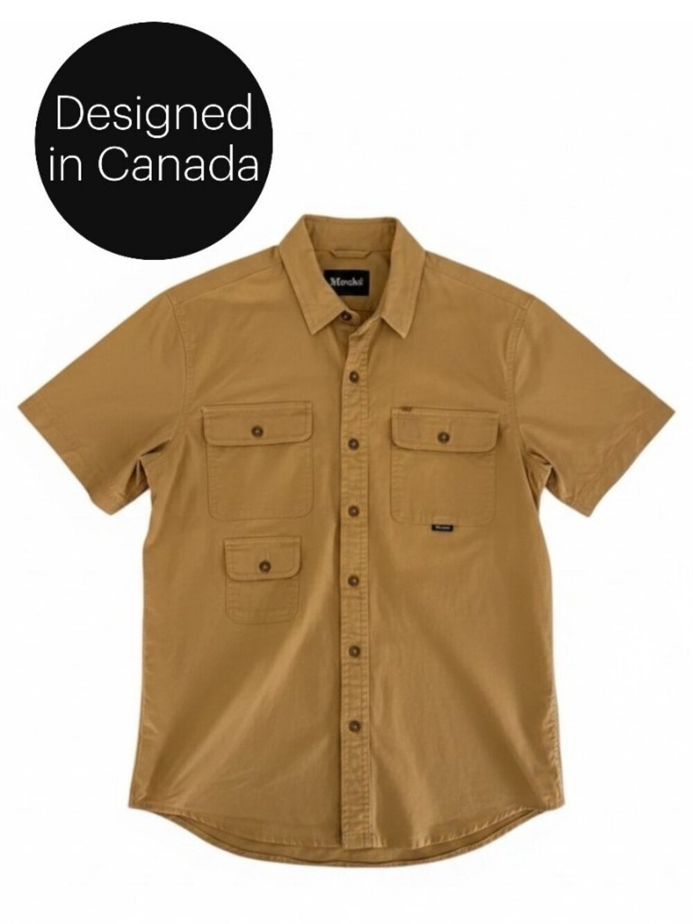 HOOKÉ Tan Short Sleeve Button-Up Utility Shirt Outdoor Casual Pocket Shirt small